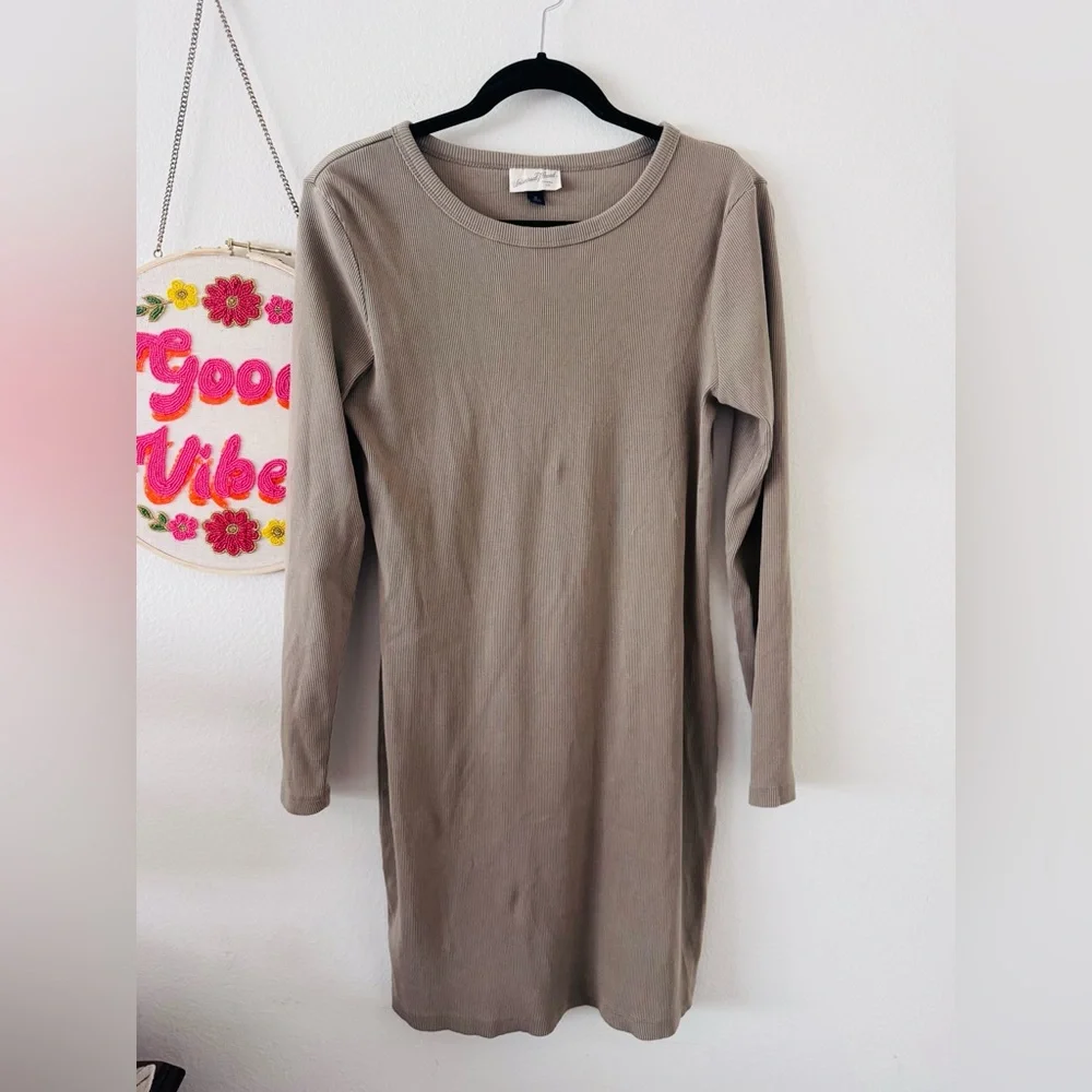 NWOT Universal Thread Ribbed Long Sleeve Knit Dress in Taupe